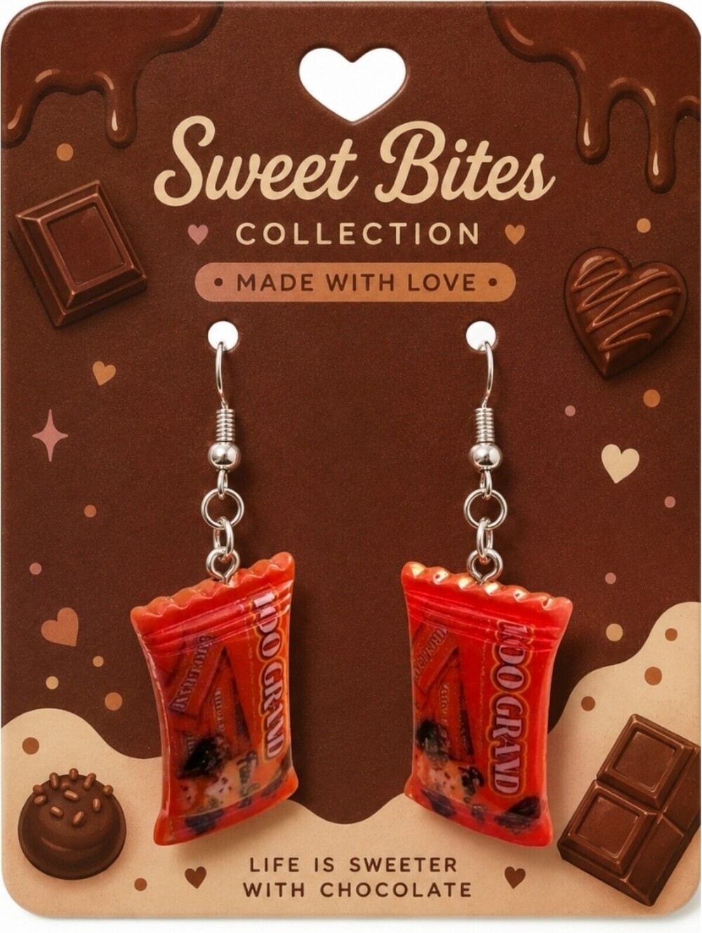 Fun Jewelry Mini 100 Grand Chocolate Candy Bar Novelty Hypoallergenic Earrings